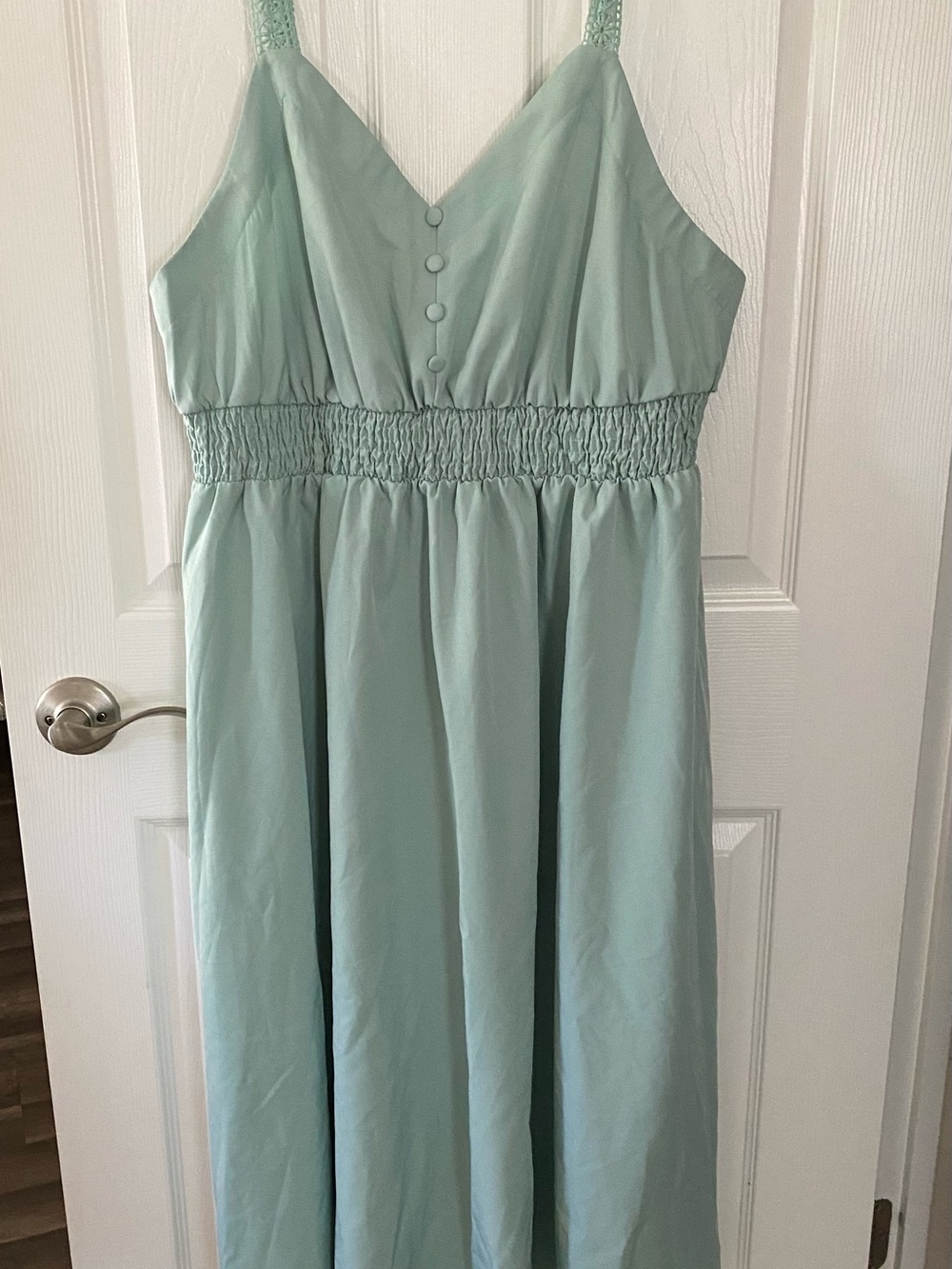 Shein Women’s Mint Green Smocked Waist Spaghetti Strap MIDI Dress - Casual